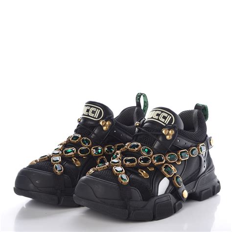 gucci platform crystal sneakers|Gucci flashtrek sneakers with crystals.